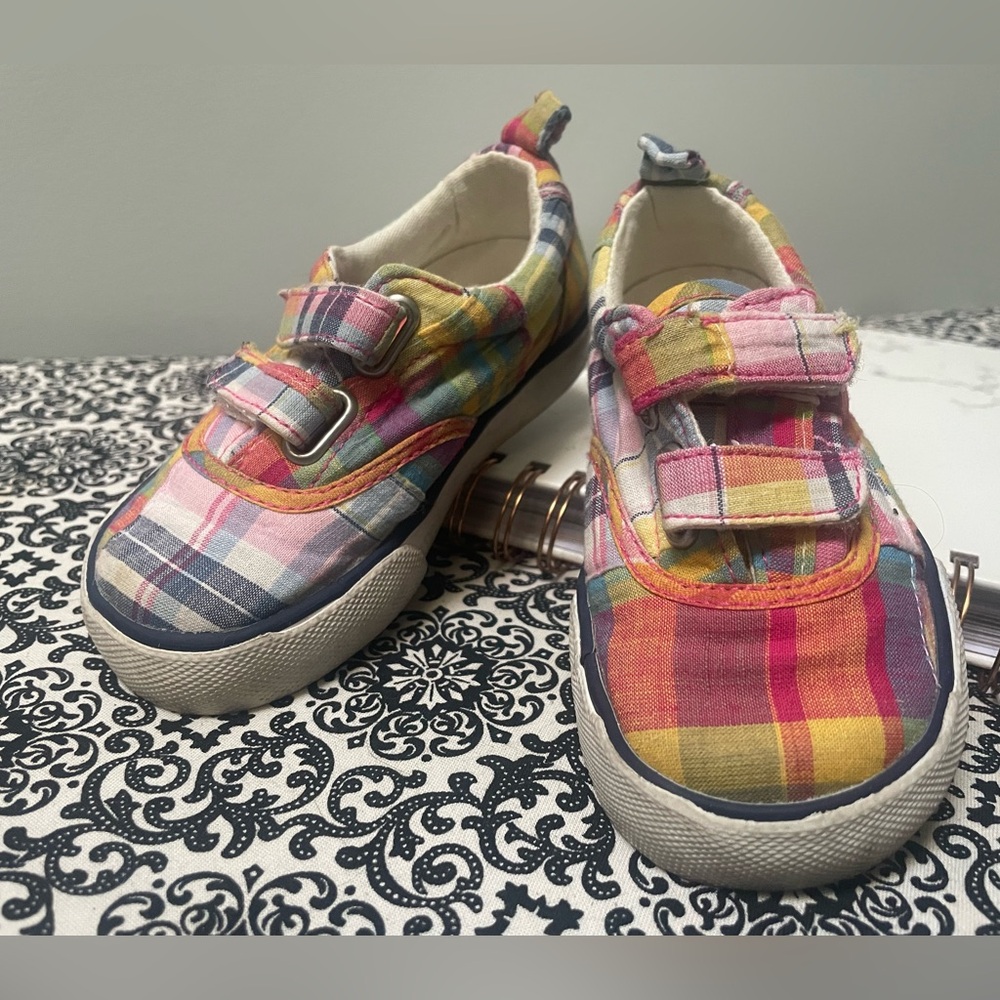 Polo by Ralph Lauren Colourful Plaid Baby Sneakers with Velcro Straps